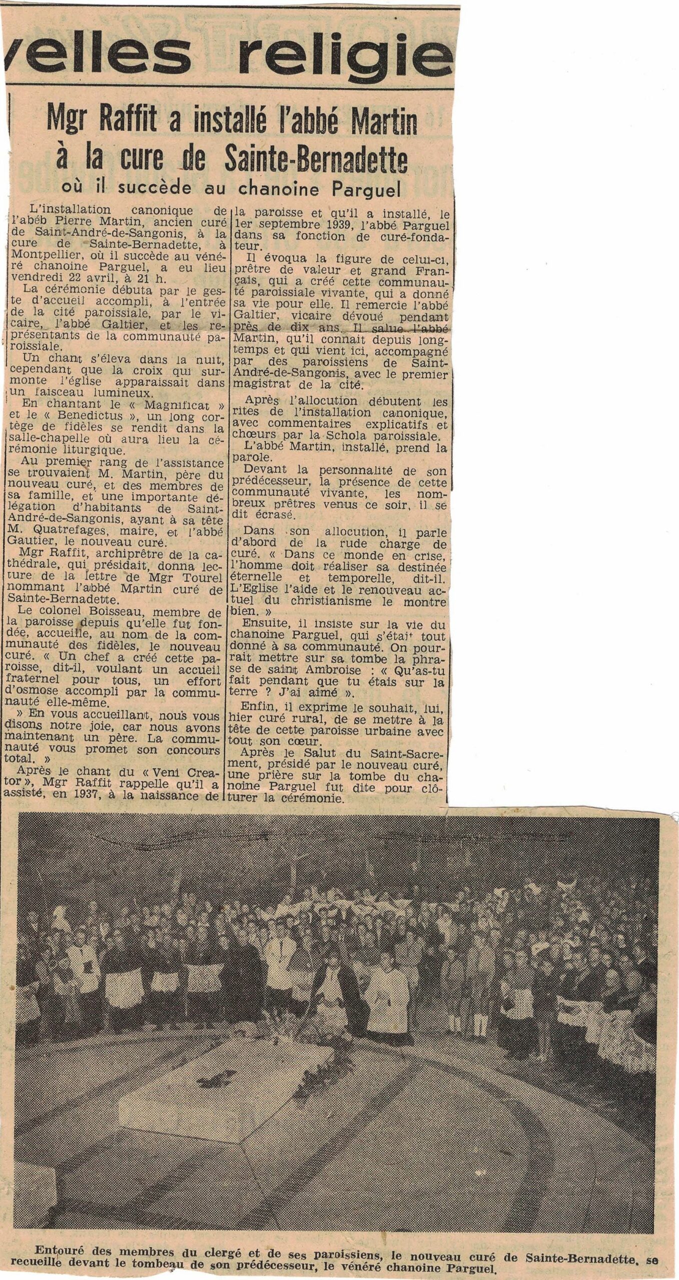 1960 avril installation curé Abbé Pierre Martin, successeur de l_abbé Paul Parguel à Ste Ber